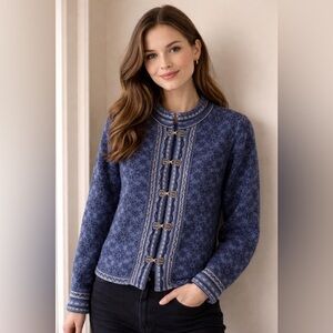 Rosanna Gray Wool Cardigan with Decorative Clasp